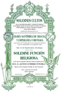 Proclama de cultos de la función conmemorativa.