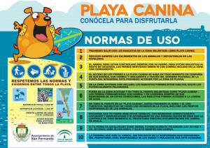 Normas de uso de la playa canina.